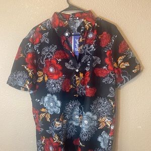 Black and Red with Orange Flowered Shirt
